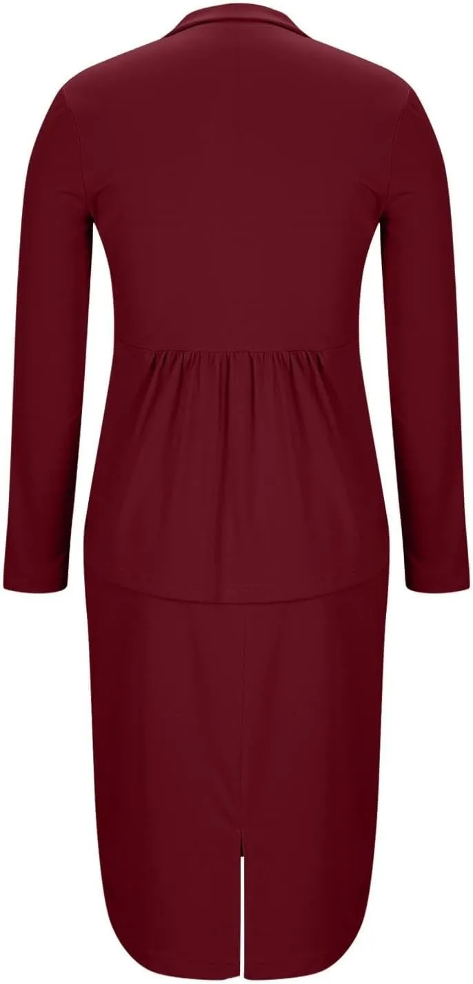 Women's Business Suit 2 Piece Long Sleeve Skirt Suit Set 2025 Lady Blazer Office Work Solid Slim Fit Jacket Outfits
