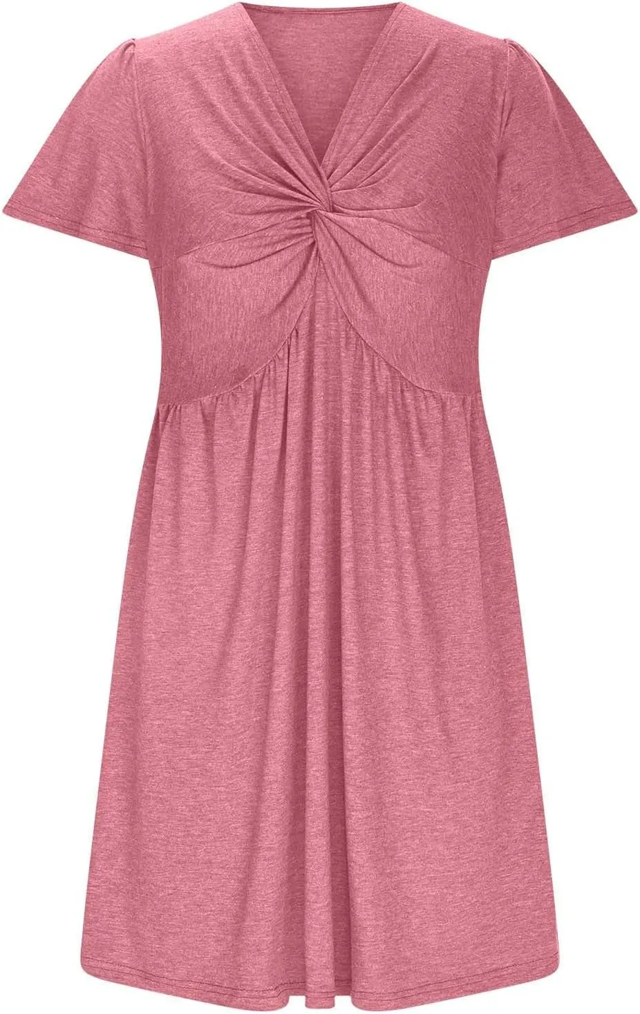 Womens Casual Summer Twist Front V Neck Short Sleeve Mini Dress, Elegant Short Sleeve Swing Sundress Beach Outfits