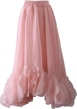Women's Chic Patchwork Skirt, Asymmetric Ruffle Evening Skirt