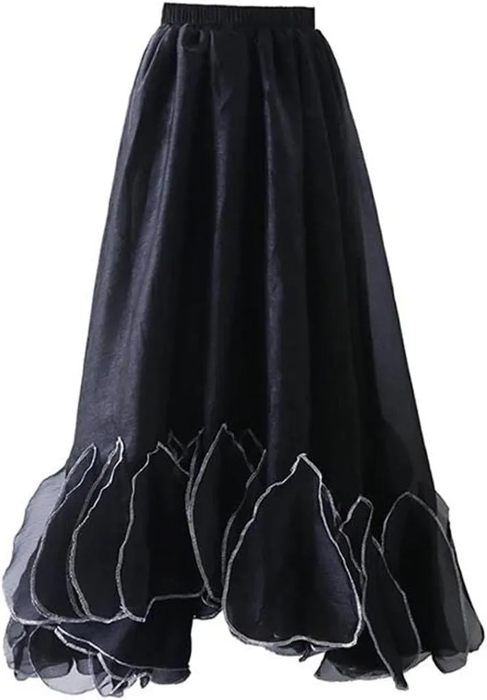 Women's Chic Patchwork Skirt, Asymmetric Ruffle Evening Skirt