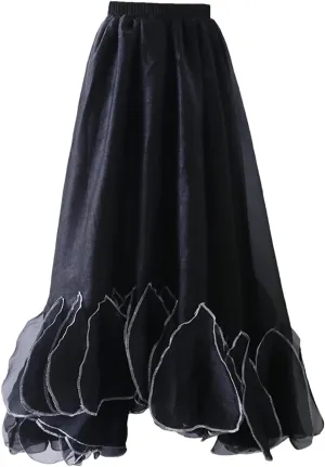 Women's Chic Patchwork Skirt, Asymmetric Ruffle Evening Skirt