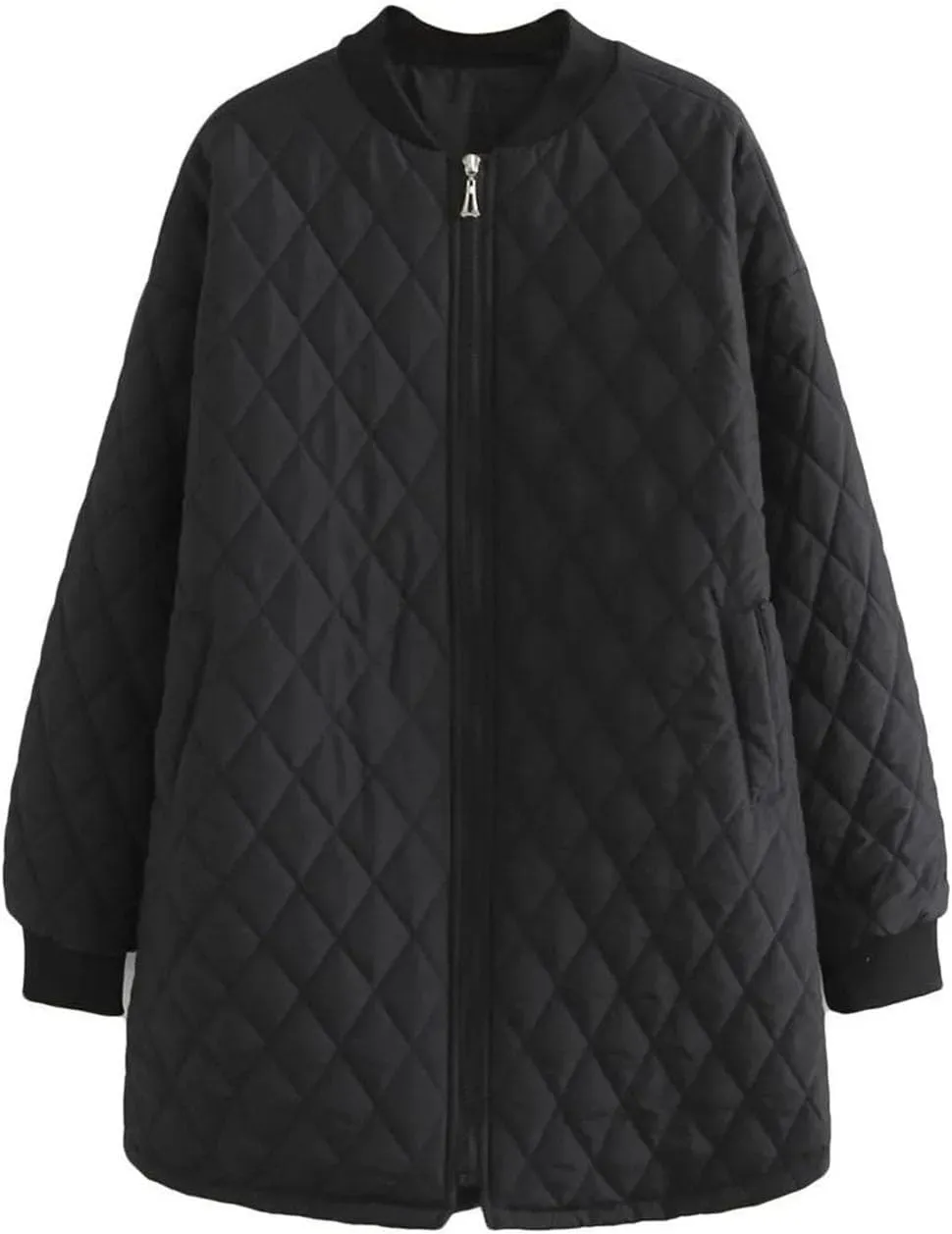 Women's Cotton Padded Parkas Autumn Winter Long Sleeve Zipper Wadded Jacket Argyle Coat