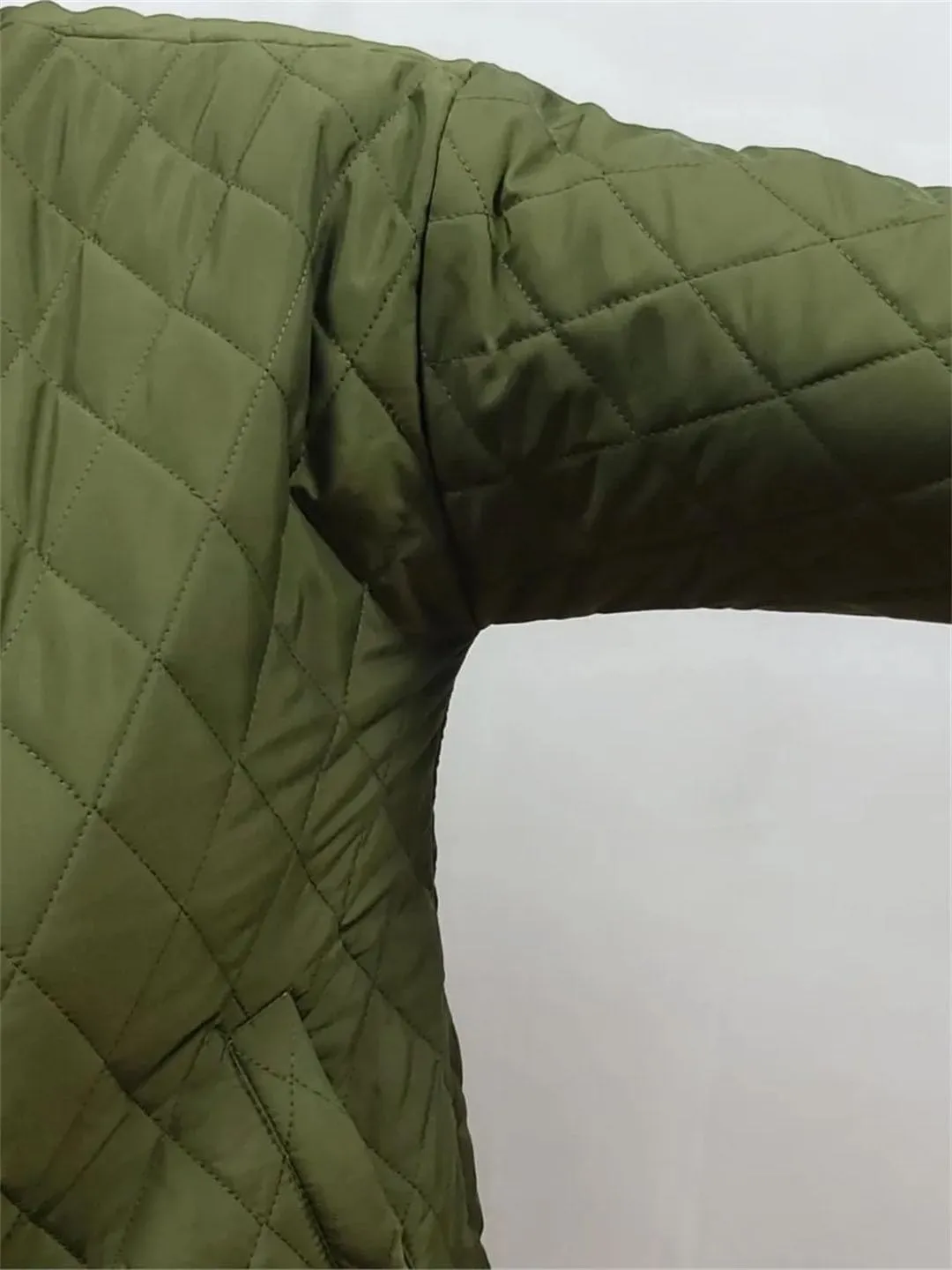 Women's Cotton Padded Parkas Autumn Winter Long Sleeve Zipper Wadded Jacket Argyle Coat