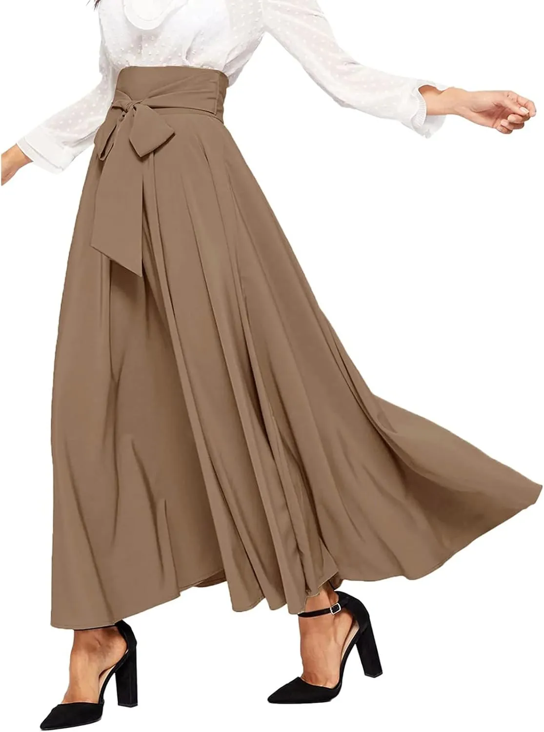 Women's Elegant High Waist Skirt Tie Front Pleated Maxi Skirts Womens Skirts Plaid Knee Length