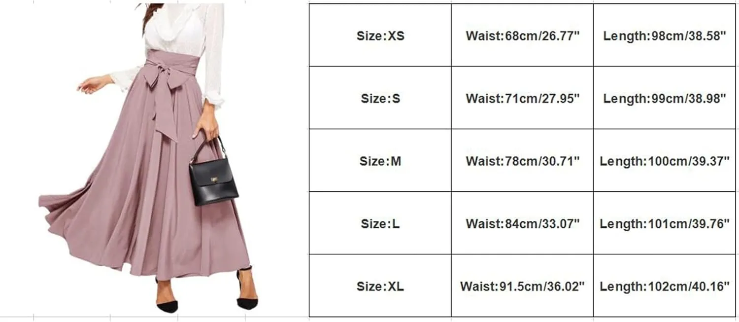 Women's Elegant High Waist Skirt Tie Front Pleated Maxi Skirts Womens Skirts Plaid Knee Length
