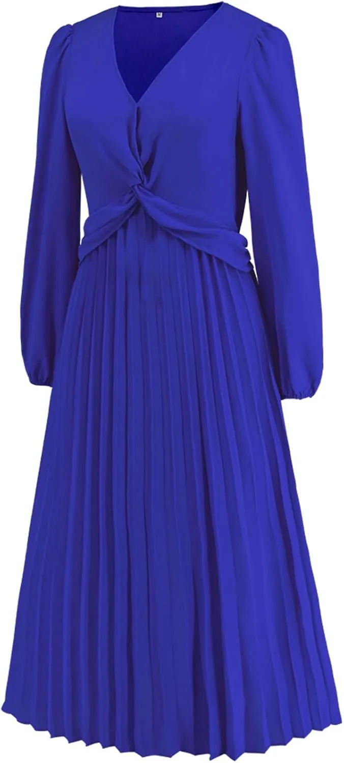 Women's Fall Casual Elegant Flowy Lantern Sleeve V-Neck Floral Print Maxi Dress