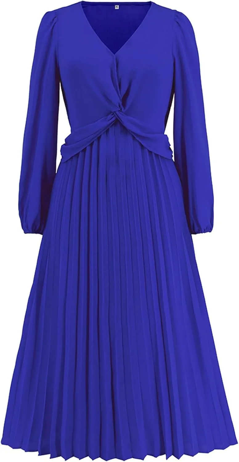 Women's Fall Casual Elegant Flowy Lantern Sleeve V-Neck Floral Print Maxi Dress