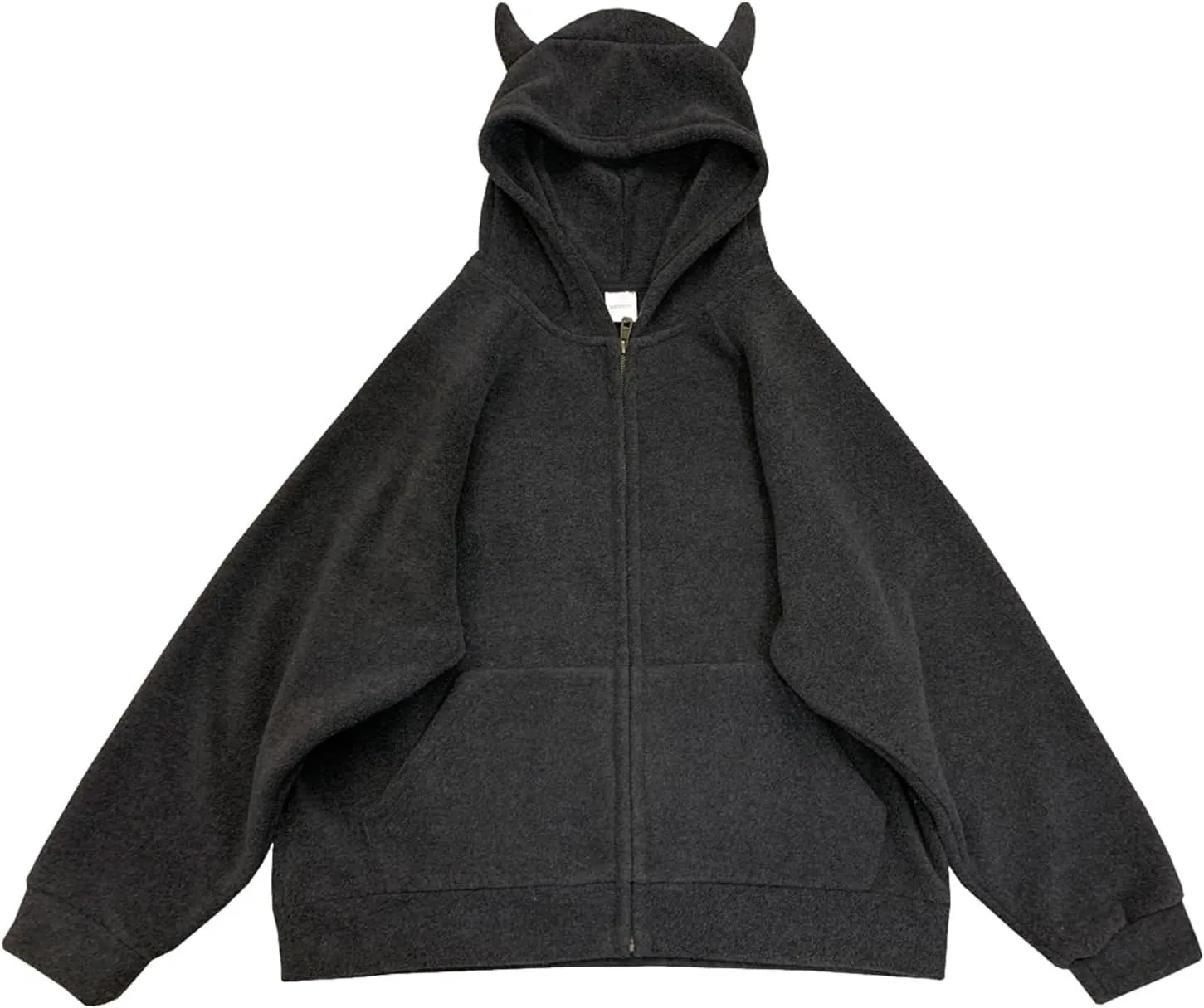 Womens Fleece Hoodie Zip Up Sweatshirt Cute Devil Horn Harajuku Kawaii Long Sleeve Top Coat Hooded Jacket
