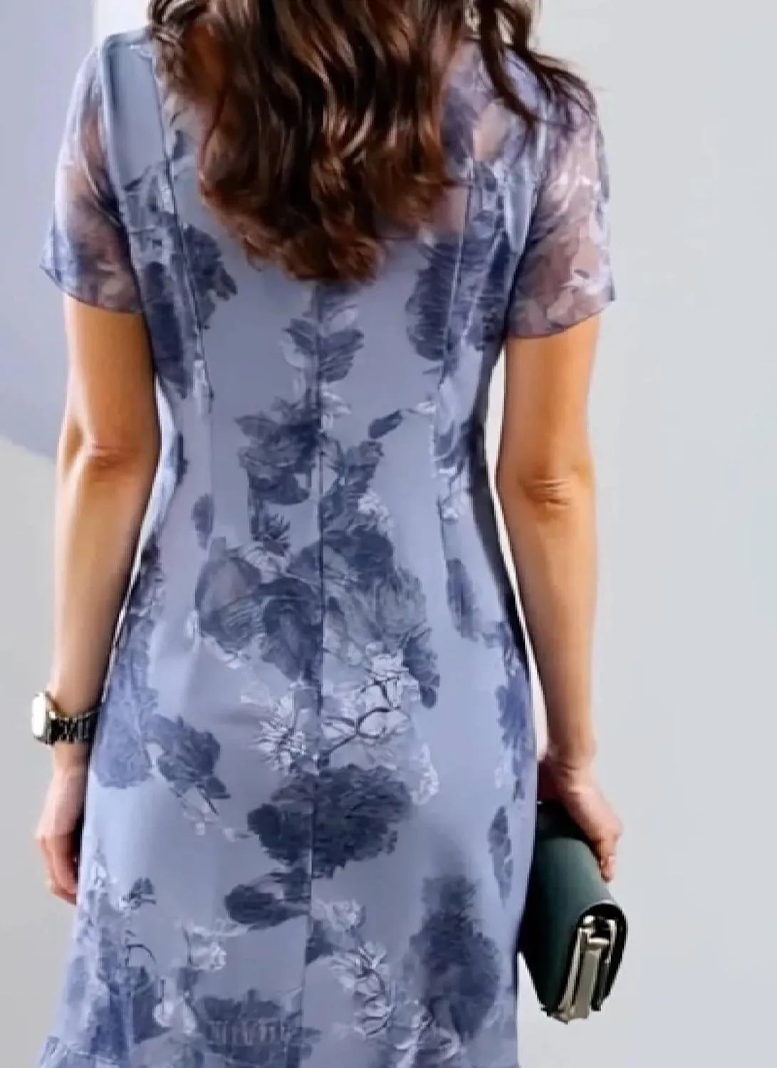 Women's Fresh Round Neck Short Sleeve Mini Dress Elegant Floral Print Lace Term A Line Flowy Smocked Mini Dress