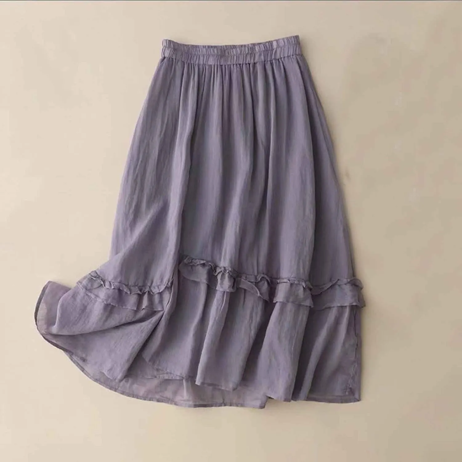 Women's Girls Elastic Waist Long Flowy Bohemian Cotton Casual Maxi Skirt for Summer Beach Holiday