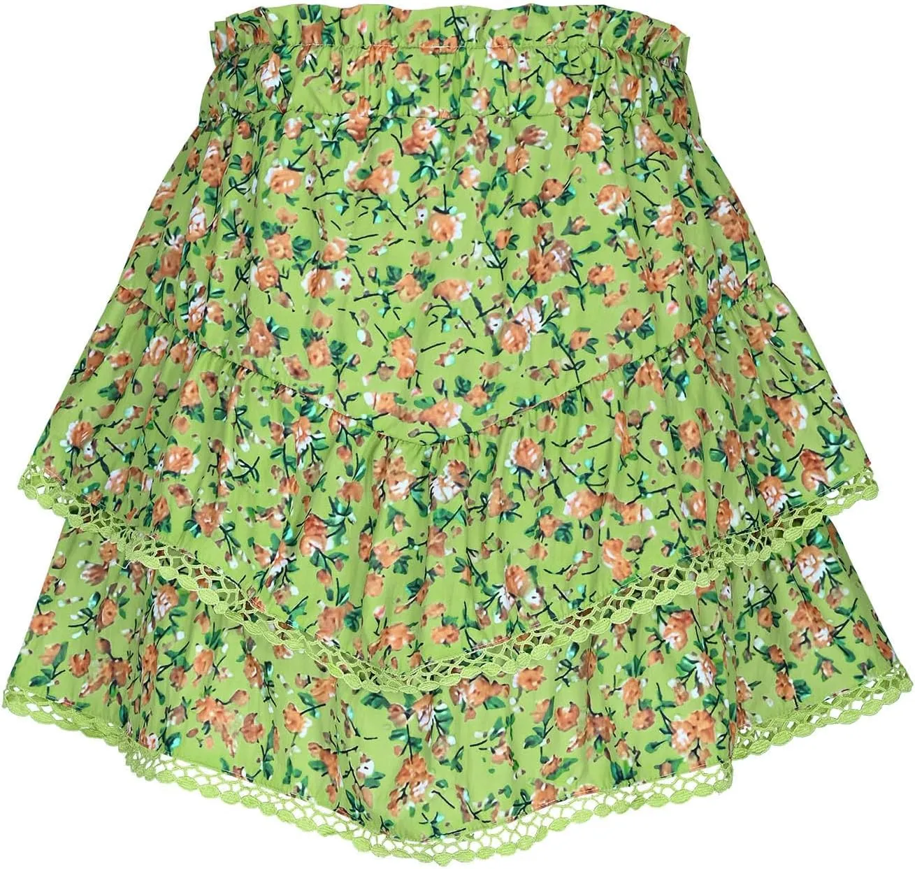 Women's High Waist Ruffle Flowy Mini Skirts Stretchy High Waist Boho Floral Layered Pleated Casual Beach Short Skirt