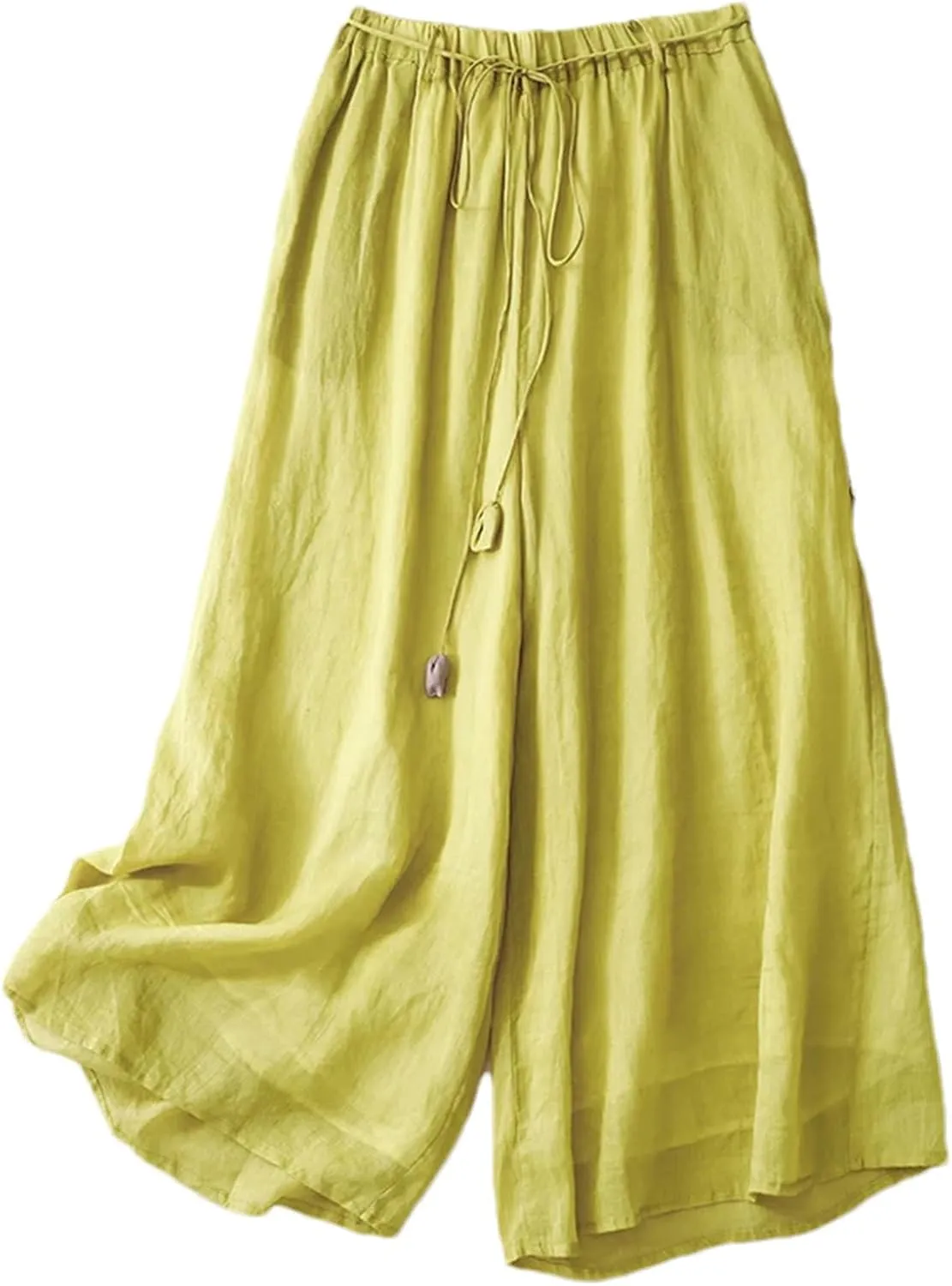 Women's Linen Double-Layer Wide-Leg Pants  High Waist Loose Fit Lace-Up Elegant Ankle-Length Casual Summer Trousers