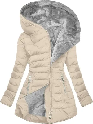Women's Long Warm Thickened Winter Coat Offer Sherpa Lined Down Jacket Winter Cotton Padded Jacket Waterproof Fleece Coats Outdoor Women's Jacket(Apricot,Medium)