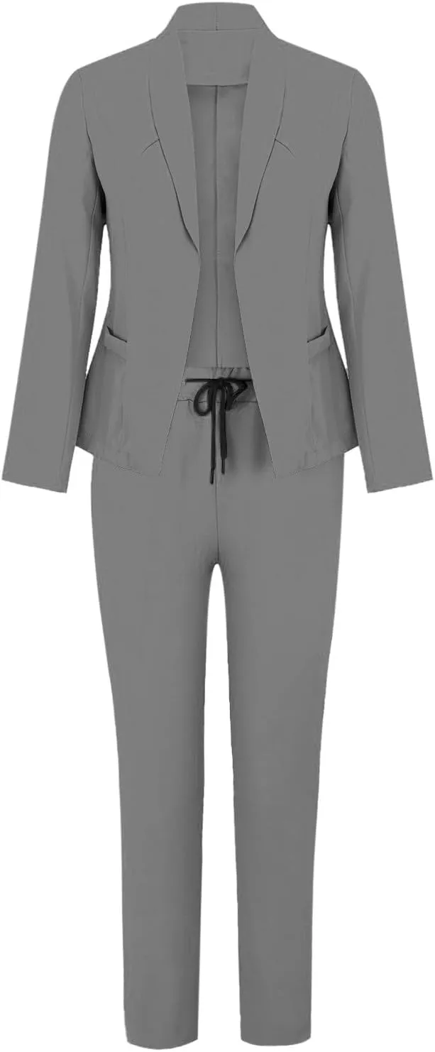 Womens Pant Suits Dressy Casual Plus Size Womens Suits 2 Piece Set Business Long Sleeve Blazer Set Office Outfits