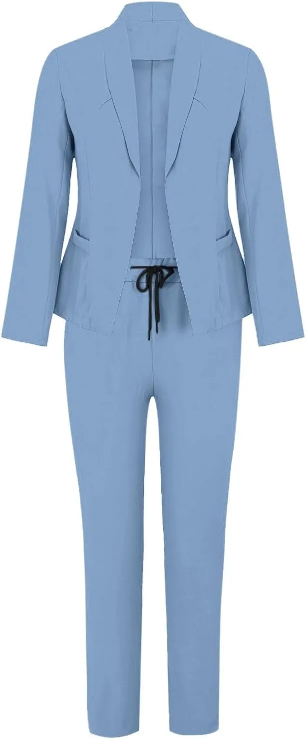 Womens Pant Suits Dressy Casual Plus Size Womens Suits 2 Piece Set Business Long Sleeve Blazer Set Office Outfits