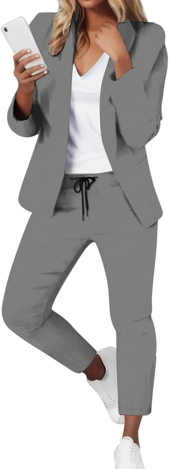 Womens Pant Suits Dressy Casual Plus Size Womens Suits 2 Piece Set Business Long Sleeve Blazer Set Office Outfits