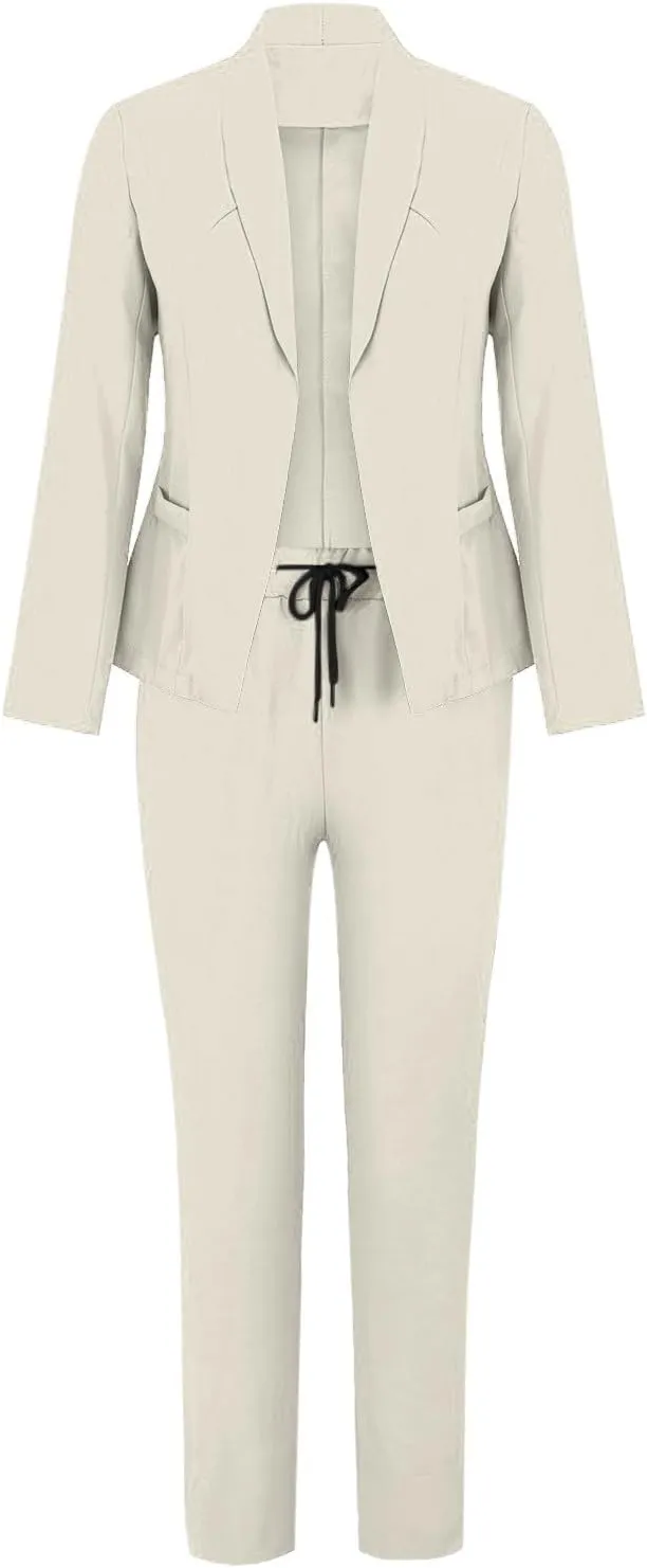 Womens Pant Suits Dressy Casual Plus Size Womens Suits 2 Piece Set Business Long Sleeve Blazer Set Office Outfits