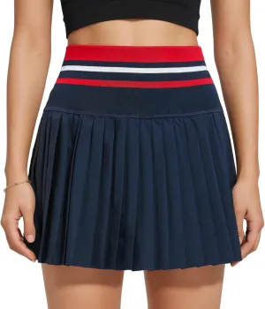 Women's Pleated Golf and Tennis Skirt, High Waist with Built-in Shorts, Soft Nylon Spandex Blend, Elastic Waistband, Comfortable for Active Use Navy