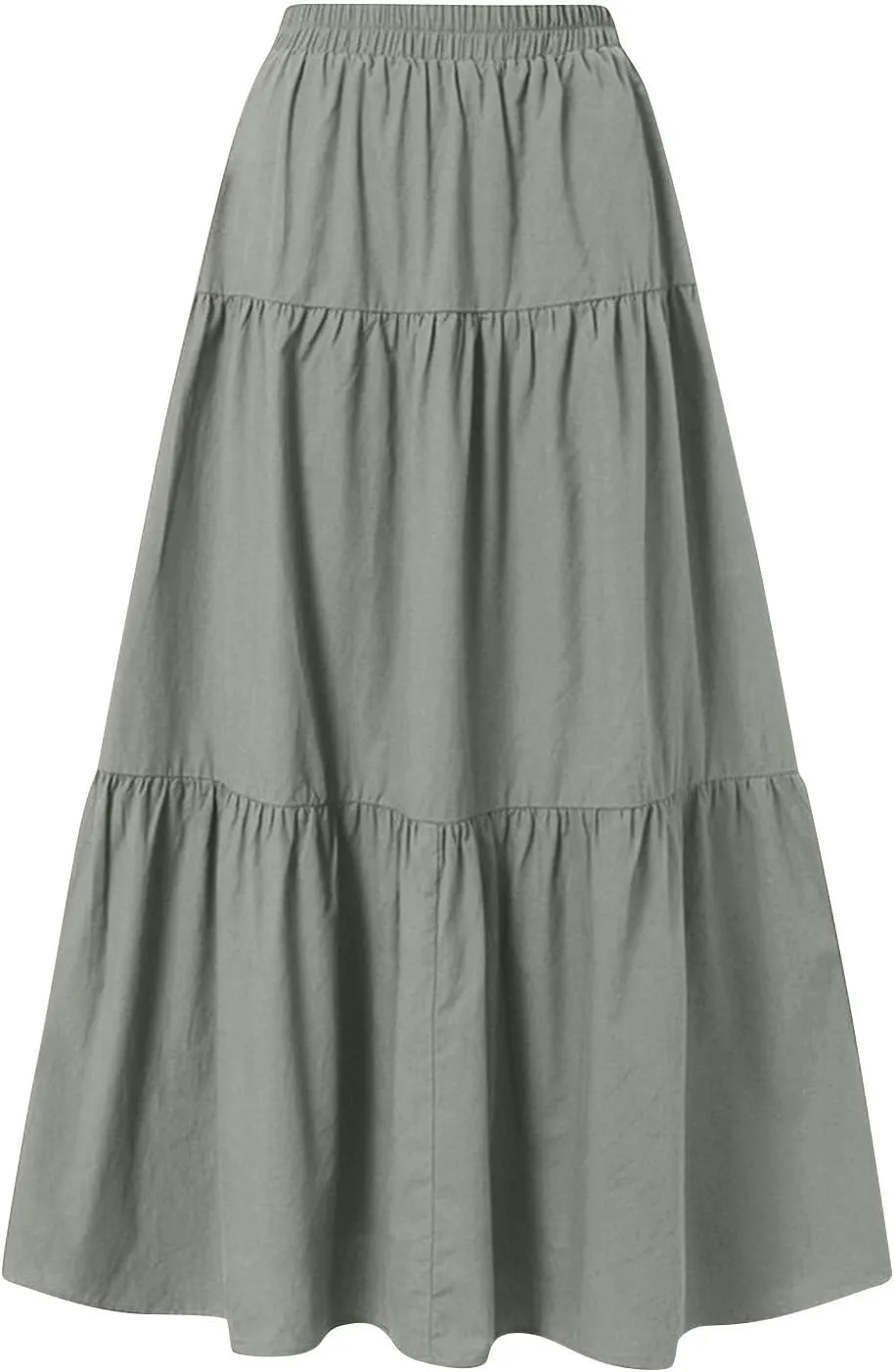 Womens Ruffle Maxi Skirts High Waist Elastic Layered Pleated Long Skirt Summer Casual Flowy Skirts with Drawstring