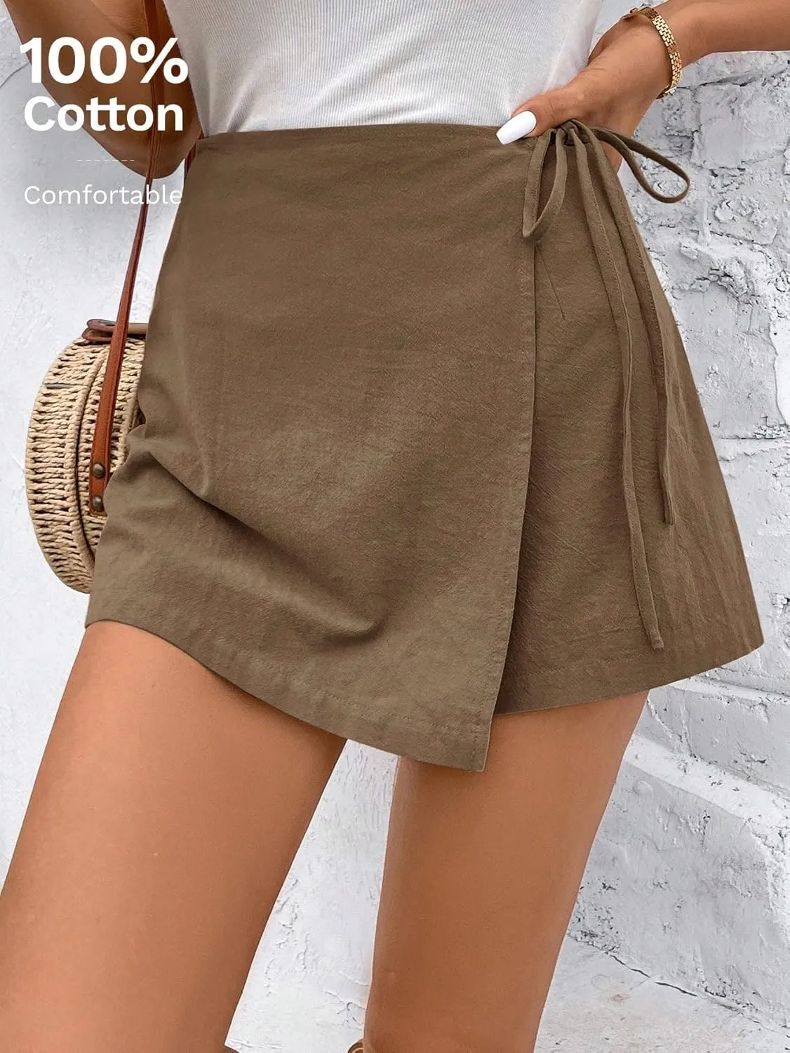 Womens Shorts Knot Side Wrap Asymmetrical Skort Casual Trendy Outfits Lounge Skirt