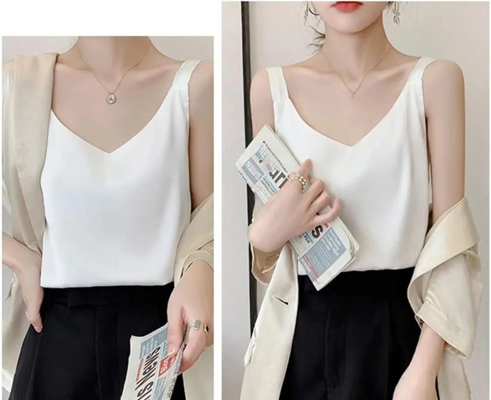 Women's Silk Camisole Summer 2025 Thin Loose V-Neck Satin Bottoming Vest Office Elegant Casual Tops