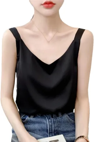 Women's Silk Camisole Summer 2025 Thin Loose V-Neck Satin Bottoming Vest Office Elegant Casual Tops