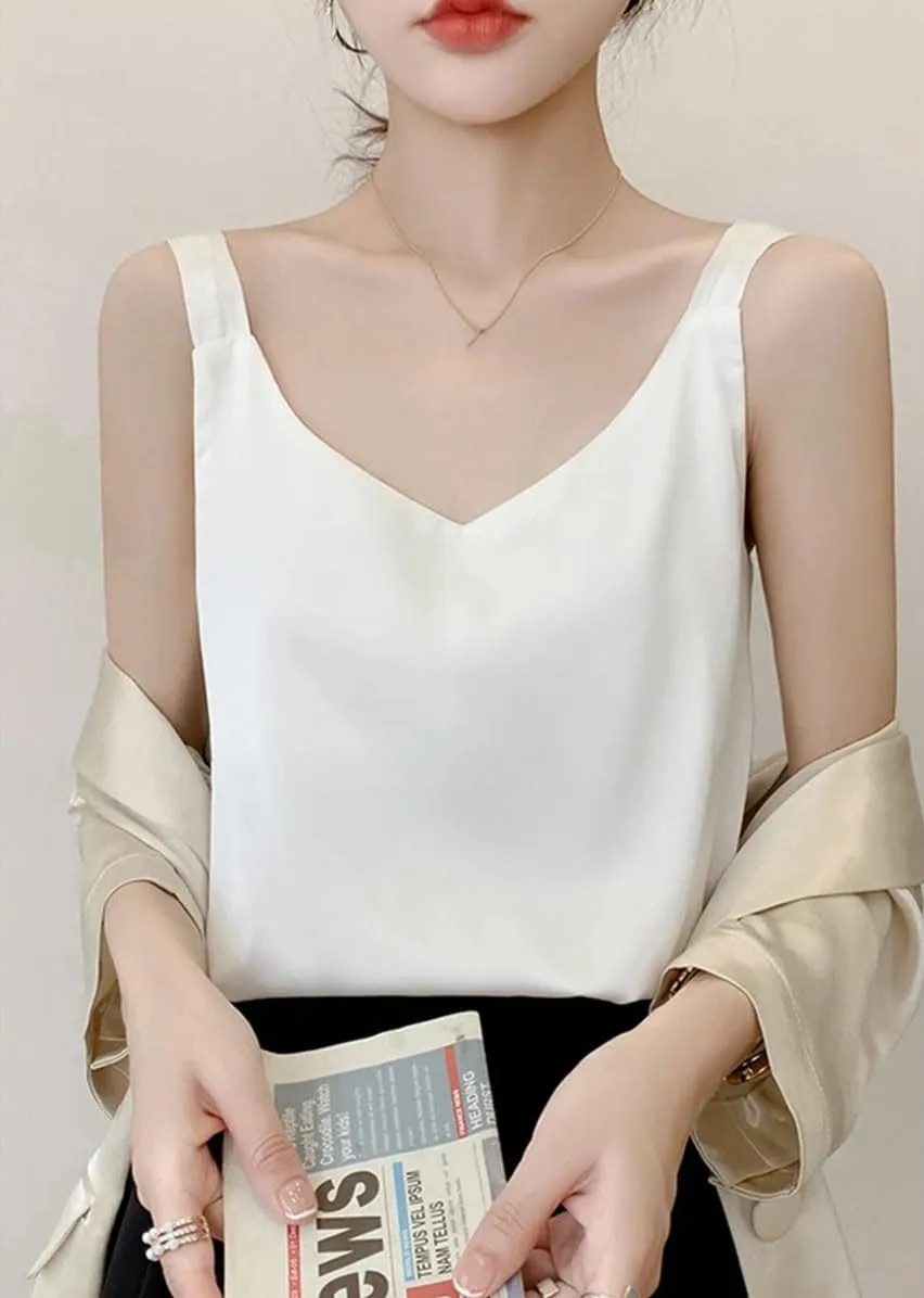 Women's Silk Camisole Summer 2025 Thin Loose V-Neck Satin Bottoming Vest Office Elegant Casual Tops
