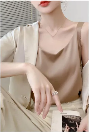 Women's Silk Camisole Summer 2025 Thin Loose V-Neck Satin Bottoming Vest Office Elegant Casual Tops
