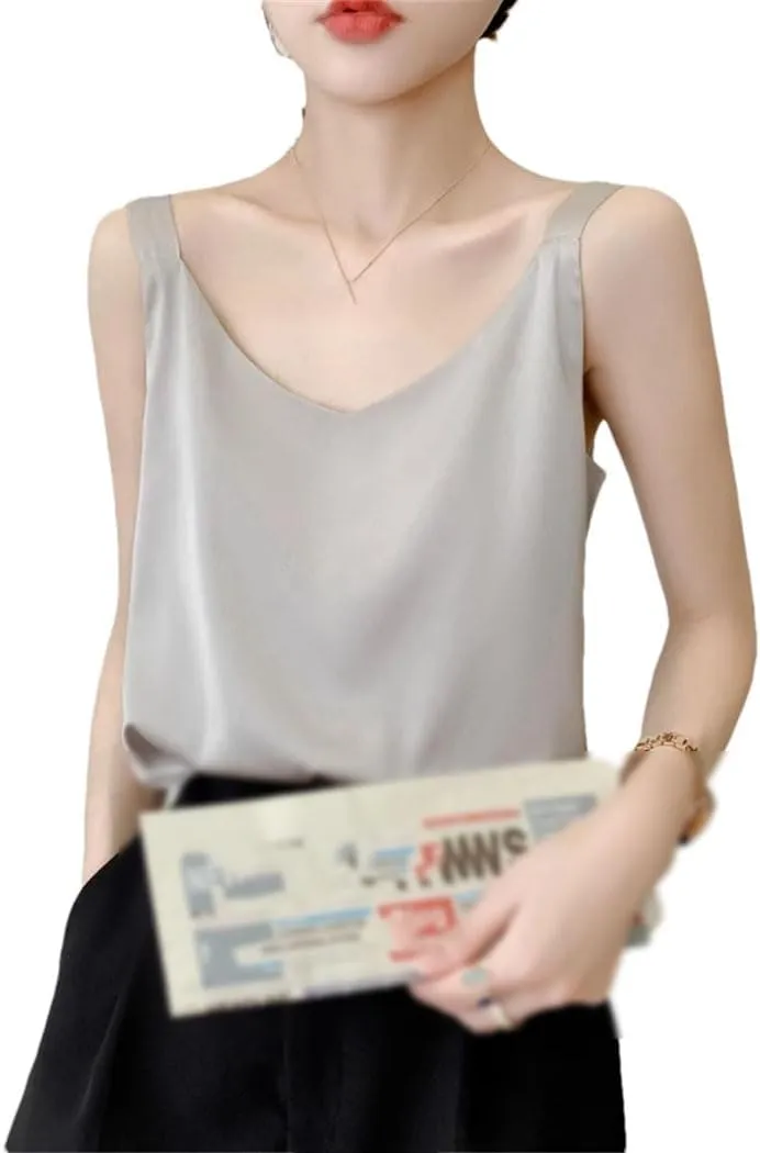 Women's Silk Camisole Summer 2025 Thin Loose V-Neck Satin Bottoming Vest Office Elegant Casual Tops
