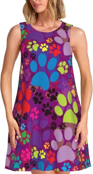 Womens Sleeveless Dress A-Line Flare Tank Dress Loose Sun Dresses Summer Flowy Swing Sundress Round Neck Outfit