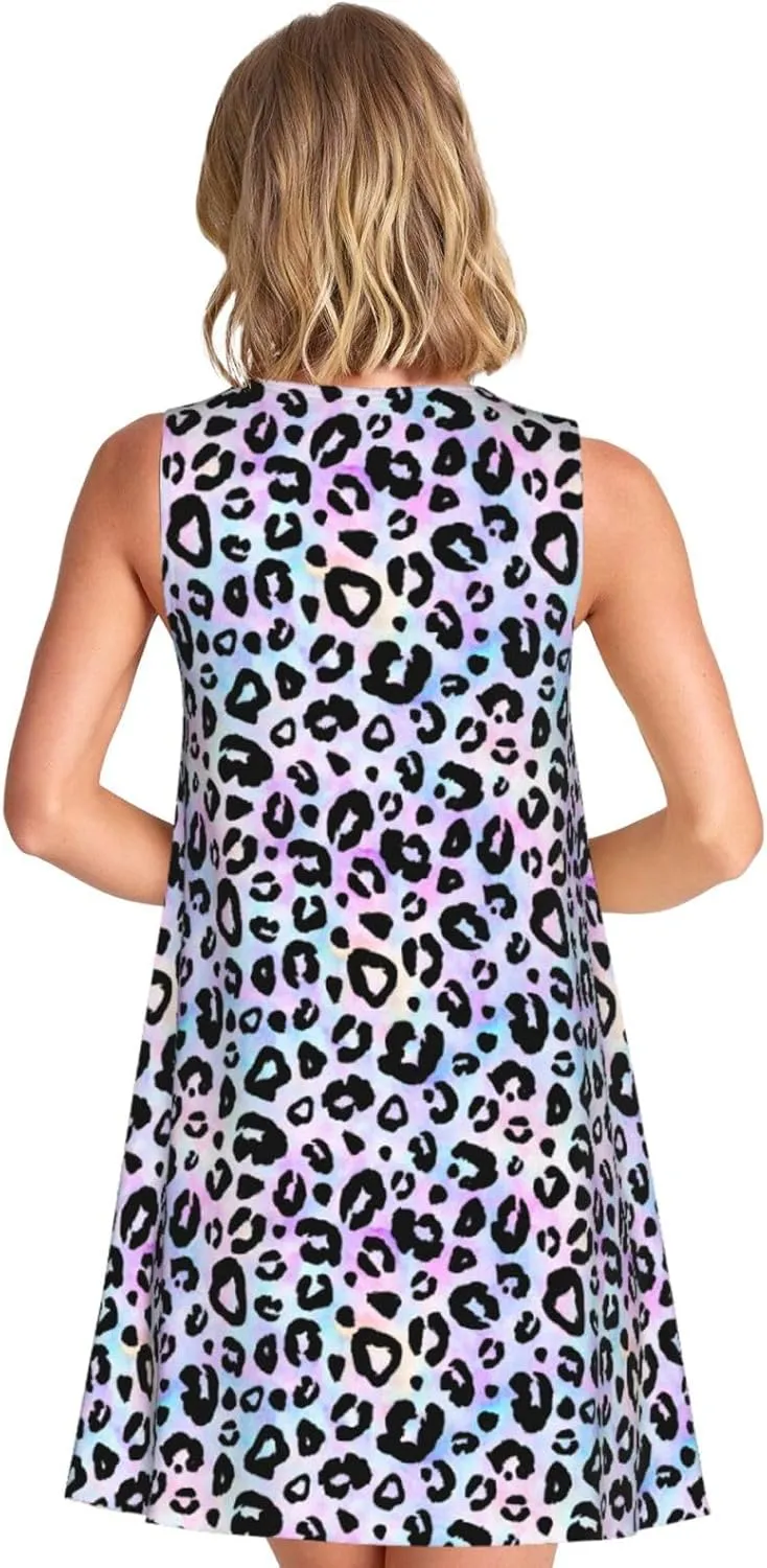 Womens Sleeveless Dress A-Line Flare Tank Dress Loose Sun Dresses Summer Flowy Swing Sundress Round Neck Outfit