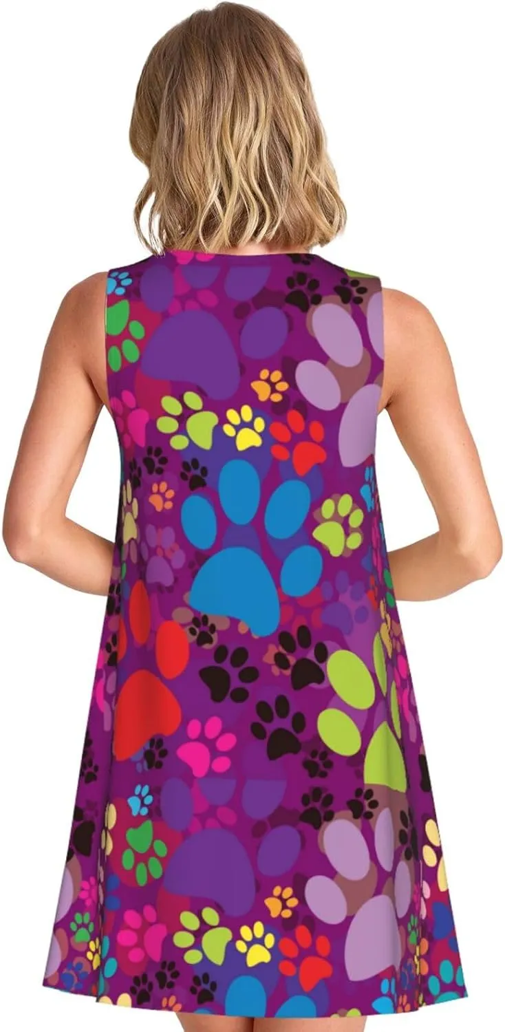 Womens Sleeveless Dress A-Line Flare Tank Dress Loose Sun Dresses Summer Flowy Swing Sundress Round Neck Outfit
