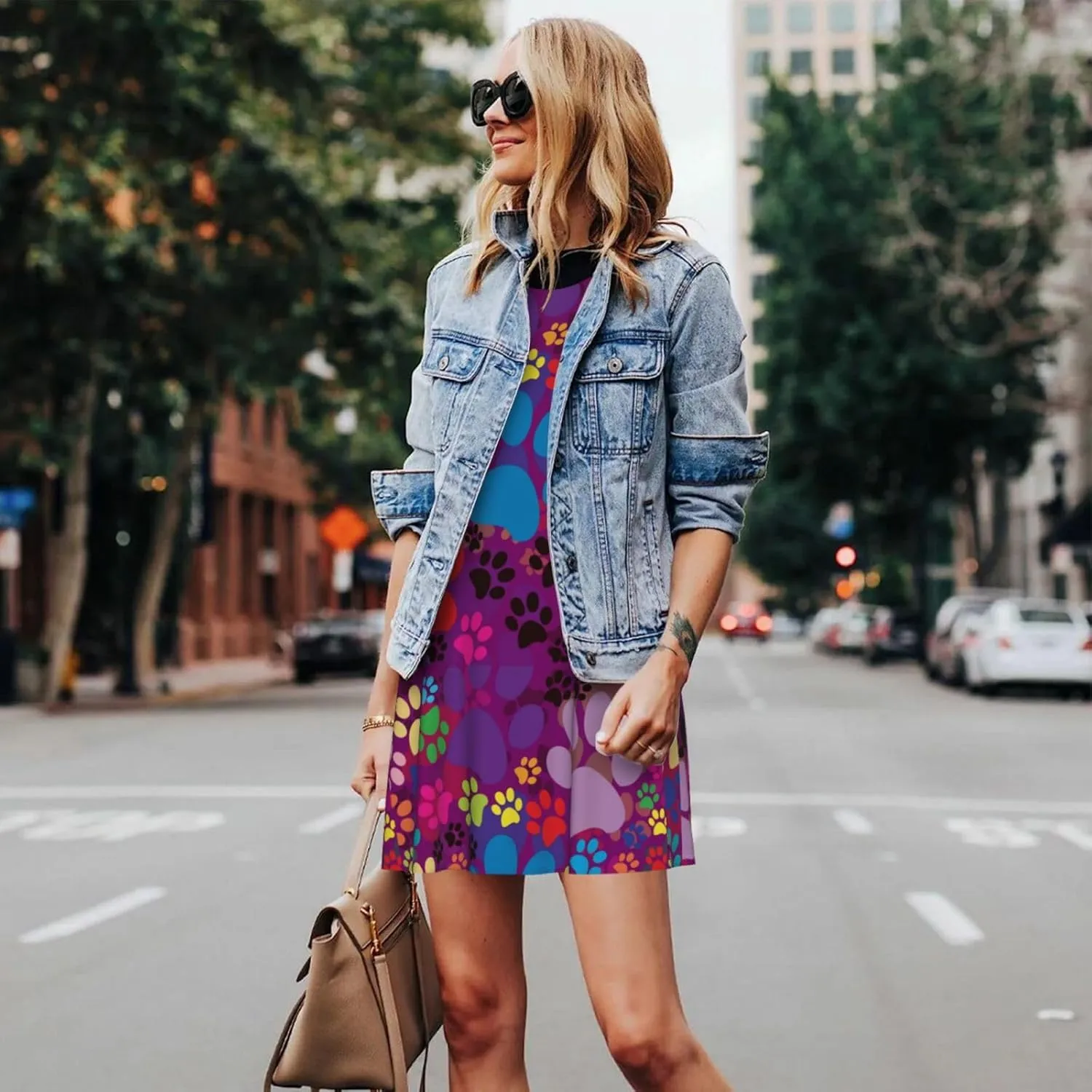 Womens Sleeveless Dress A-Line Flare Tank Dress Loose Sun Dresses Summer Flowy Swing Sundress Round Neck Outfit