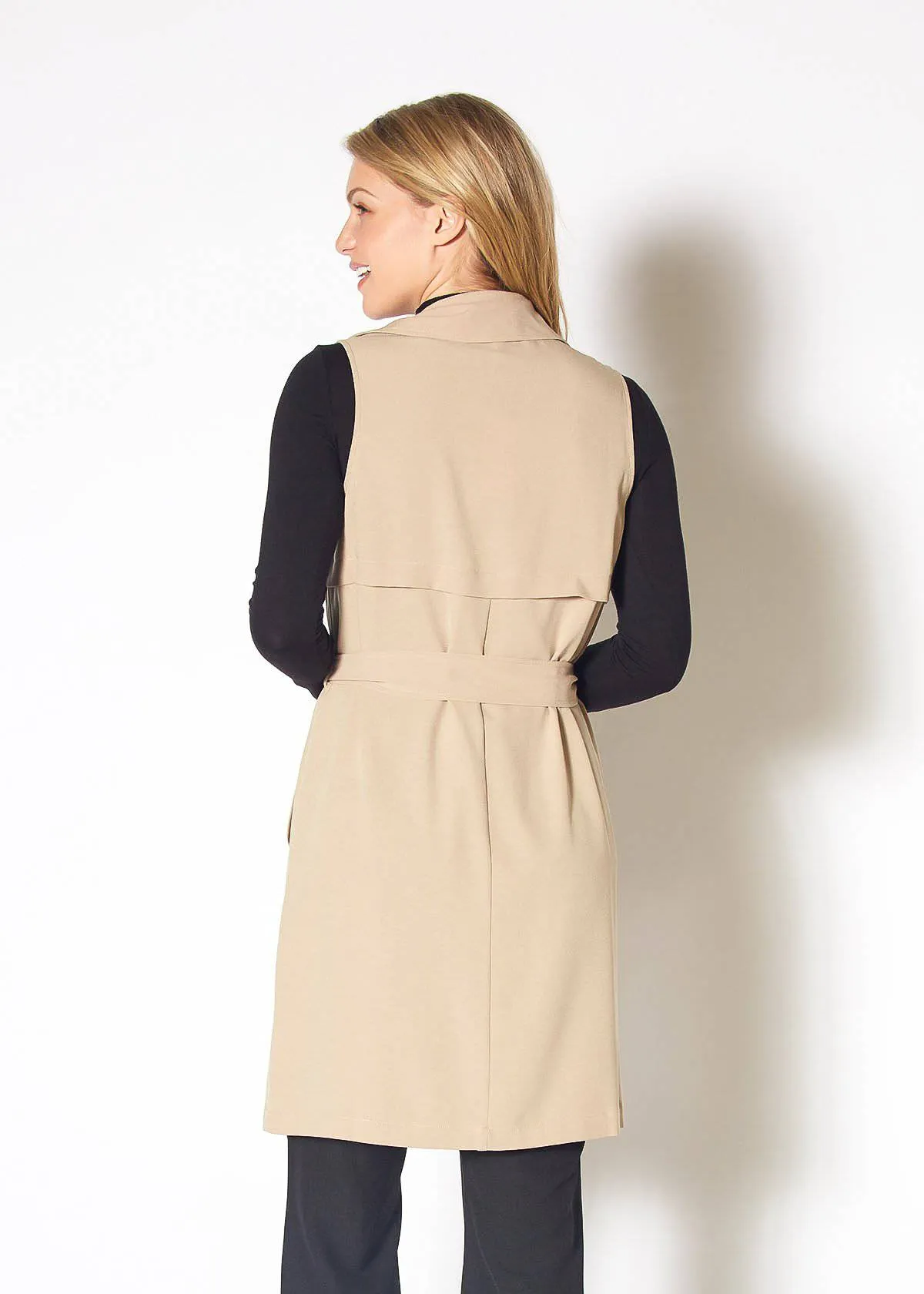 Women's Sleeveless Trench Vest in Khaki