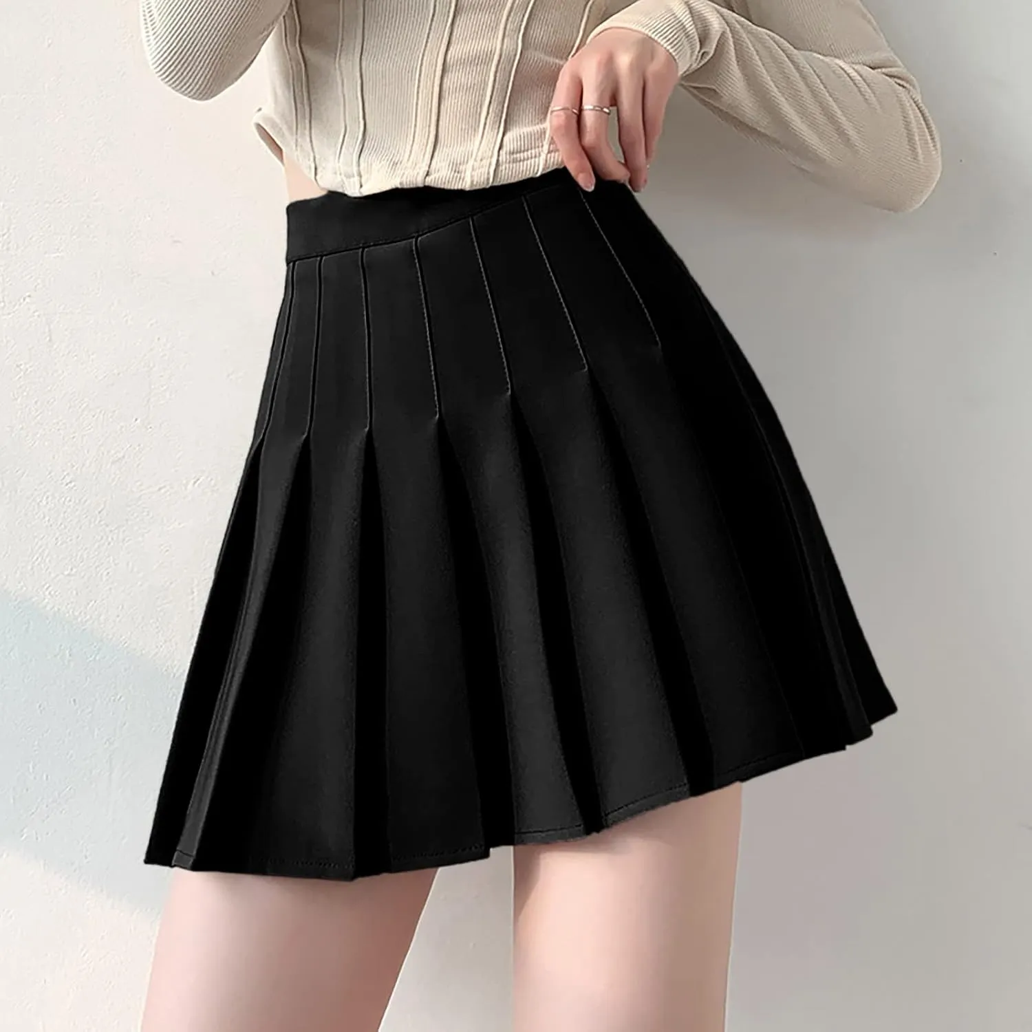 Women's Waist Chain Skirt High Waist Check Pleated Skirt