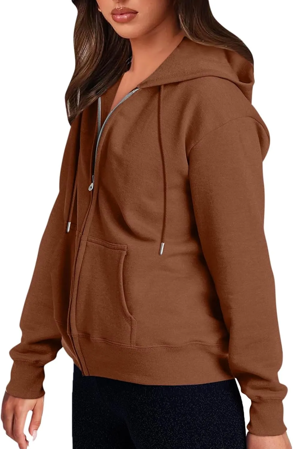 Womens Zip Up Hoodies Long Sleeve Oversized Sweatshirts Fleece Y2K Drawstring Fall Jackets with Pockets Outerwear