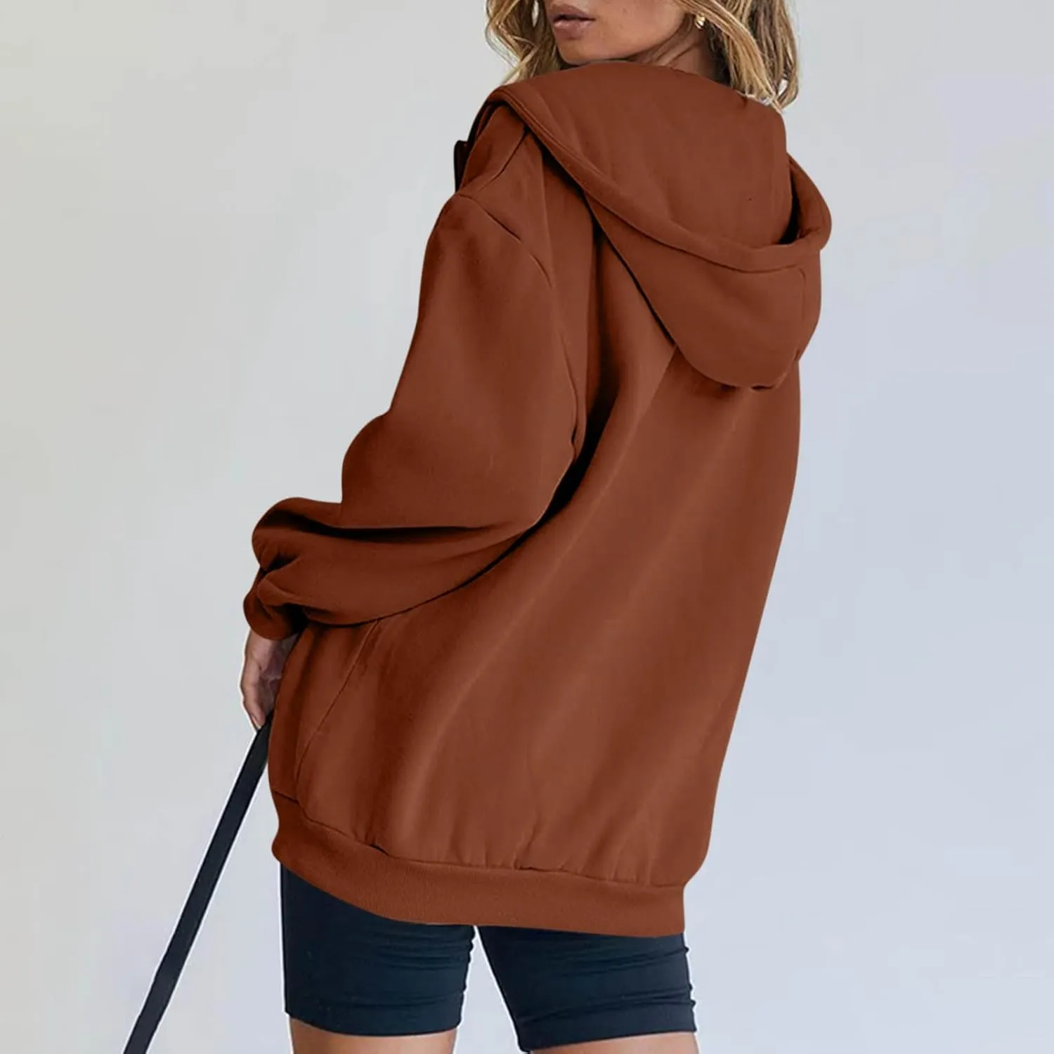 Womens Zip Up Hoodies Long Sleeve Oversized Sweatshirts Fleece Y2K Drawstring Fall Jackets with Pockets Outerwear