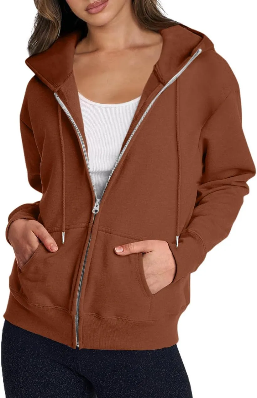 Womens Zip Up Hoodies Long Sleeve Oversized Sweatshirts Fleece Y2K Drawstring Fall Jackets with Pockets Outerwear