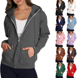 Womens Zip Up Hoodies Long Sleeve Oversized Sweatshirts Fleece Y2K Drawstring Fall Jackets with Pockets Outerwear