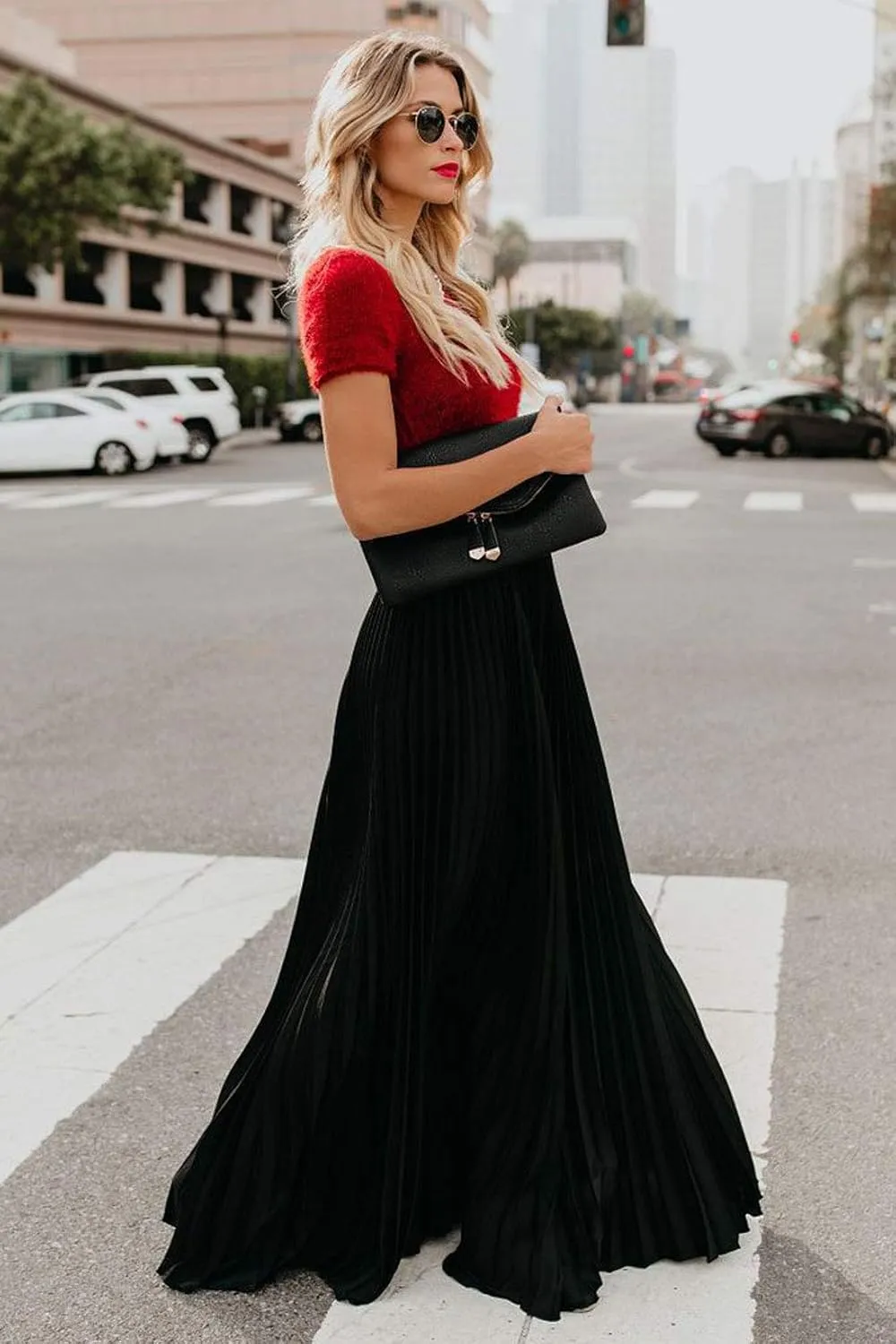 yoeasy Women's Casual Solid Longline Pleated Long Skirt Elastic Waist Chiffon Flowy Maxi Skirts