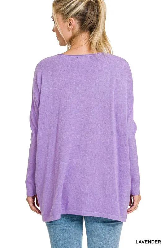 Zenana Oversized Front Pocket Sweater
